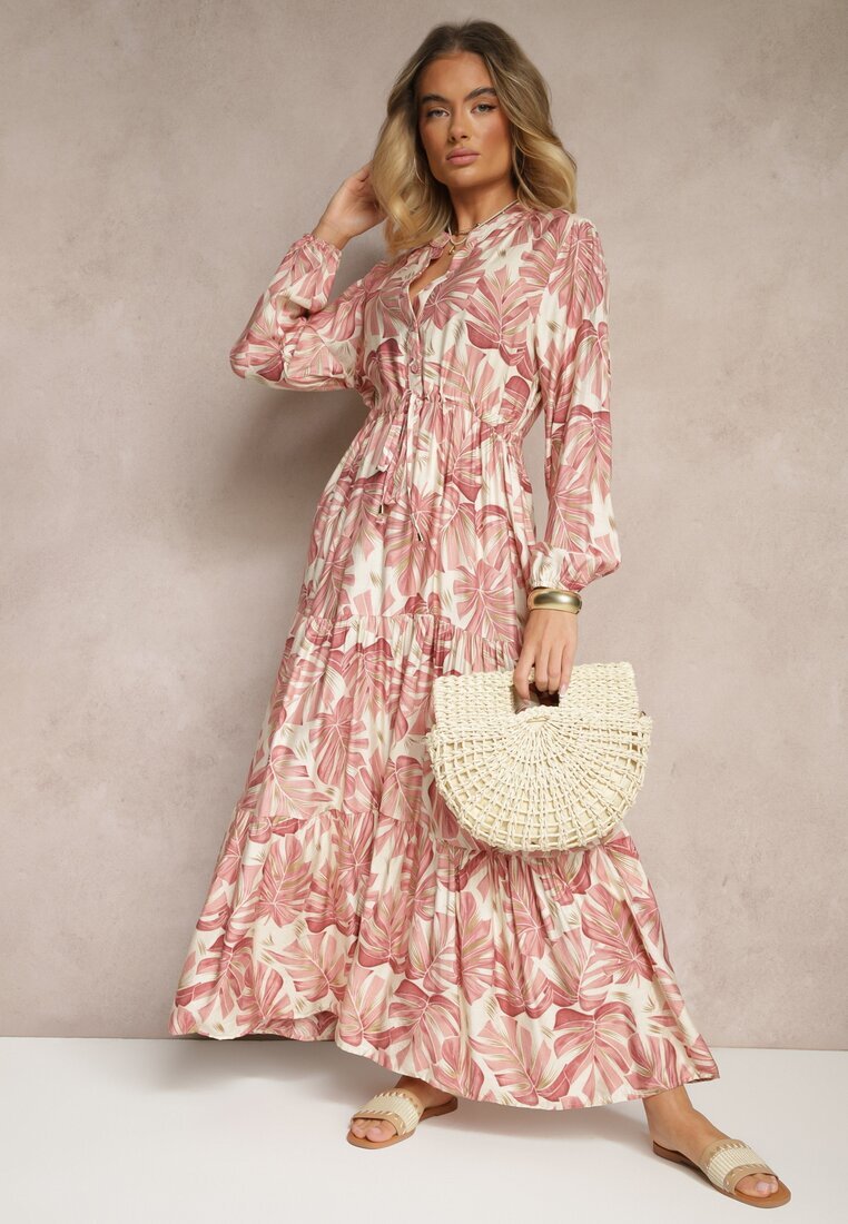 m&d fashion Rochie Roz închis Cloș din Vâscoză cu Imprimeu floral Edirionea