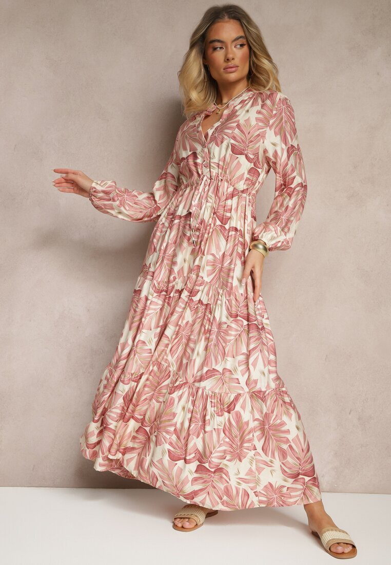 m&d fashion Rochie Roz închis Cloș din Vâscoză cu Imprimeu floral Edirionea