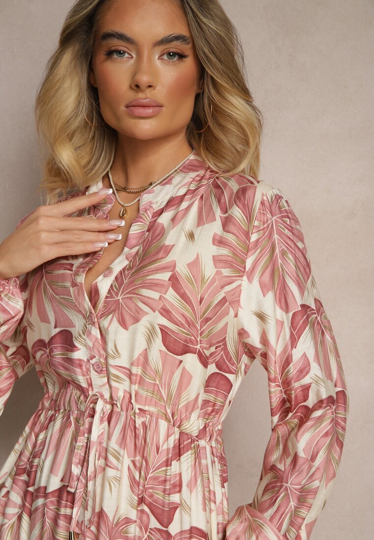 m&d fashion Rochie Roz închis Cloș din Vâscoză cu Imprimeu floral Edirionea