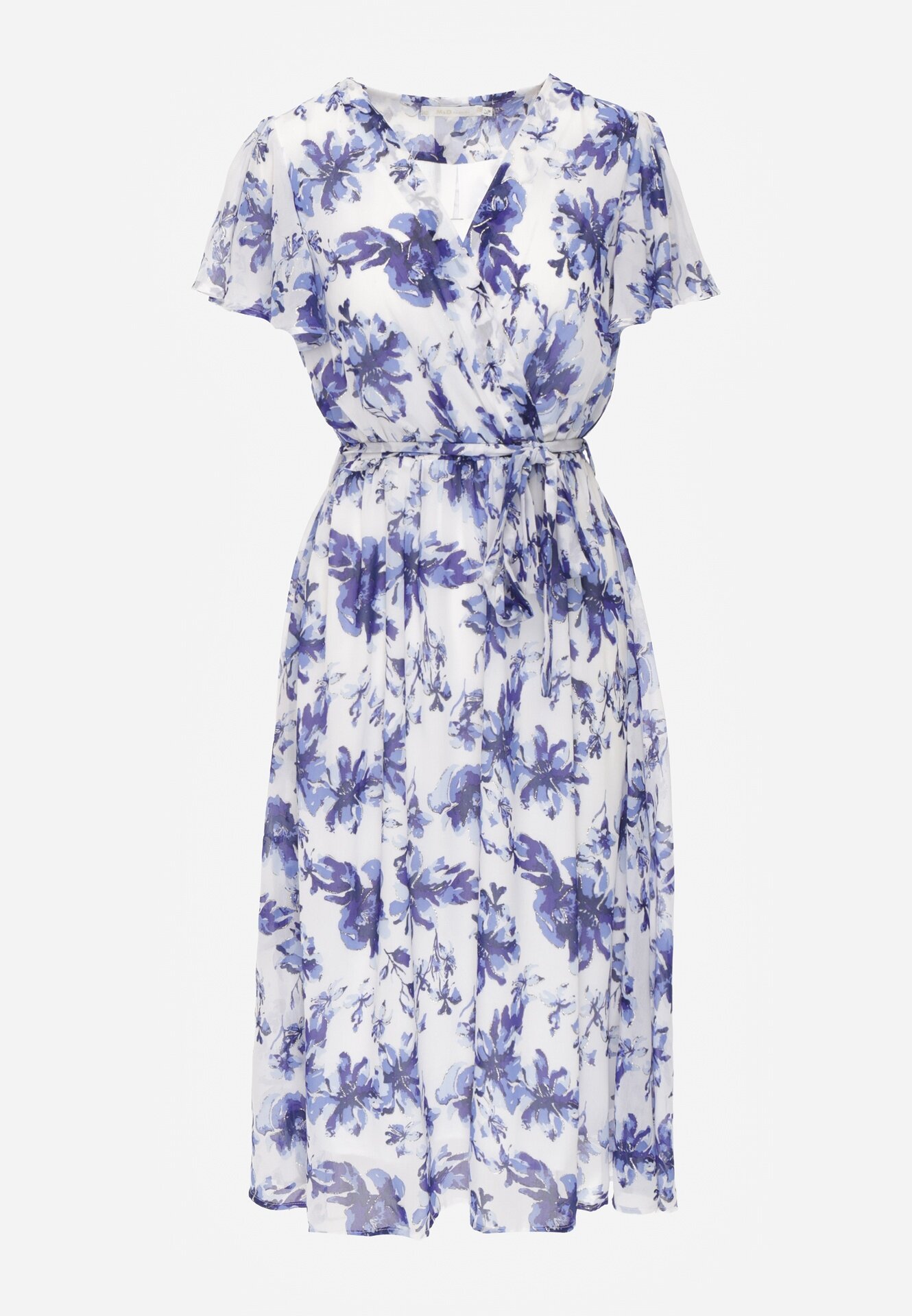 m&d fashion Rochie tip plic Albastră cu curea legată cu imprimeu floral cu sclipici Runewea
