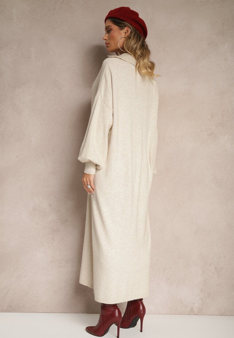 m&d fashion Rochie tip pulover bej deschis cu Viscoză cu croială tip cutie decorată cu guler Clarinnae