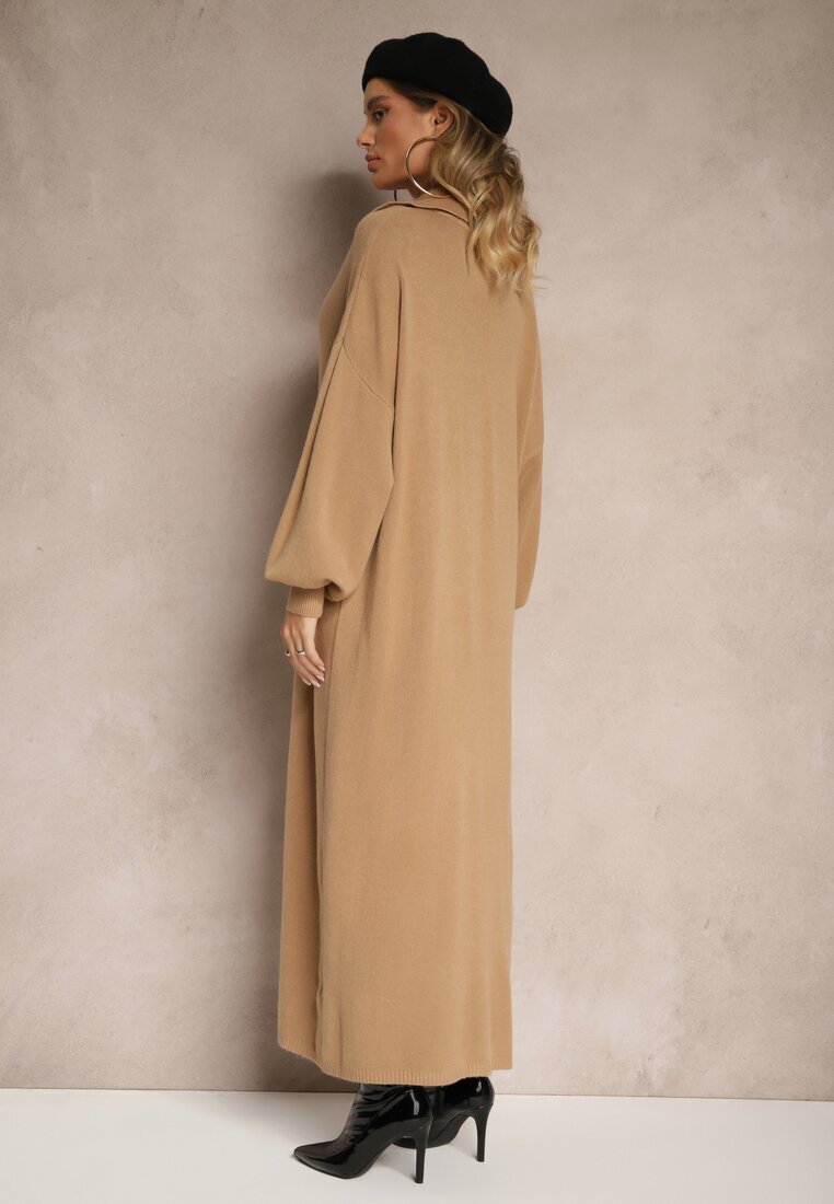 m&d fashion Rochie Tip pulover Bej închis cu viscoză cu croială tip cutie decorată cu guler Clarinnae