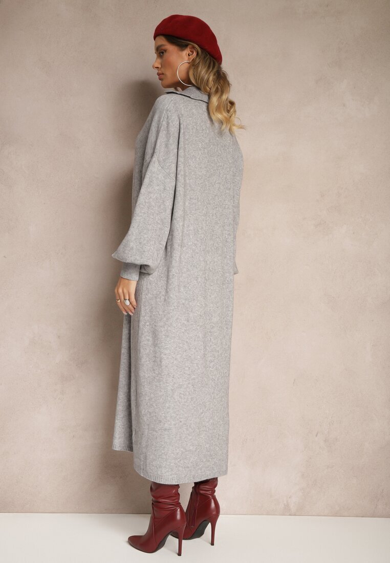 m&d fashion Rochie tip pulover gri din vâscoză cu croială dreaptă cu guler Clarinnae