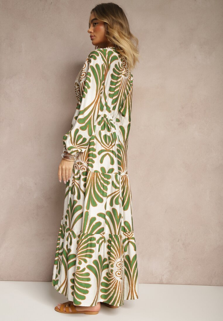 m&d fashion Rochie Verde Evazată cu Viscoză Decorată cu Imprimeu Floral Koriare