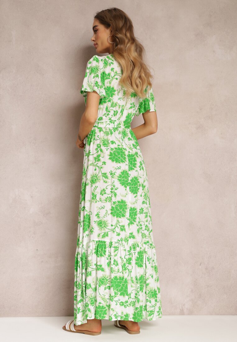 m&d fashion Rochie Verde Florală cu curea și elastic în talie din Viscoză Agletina
