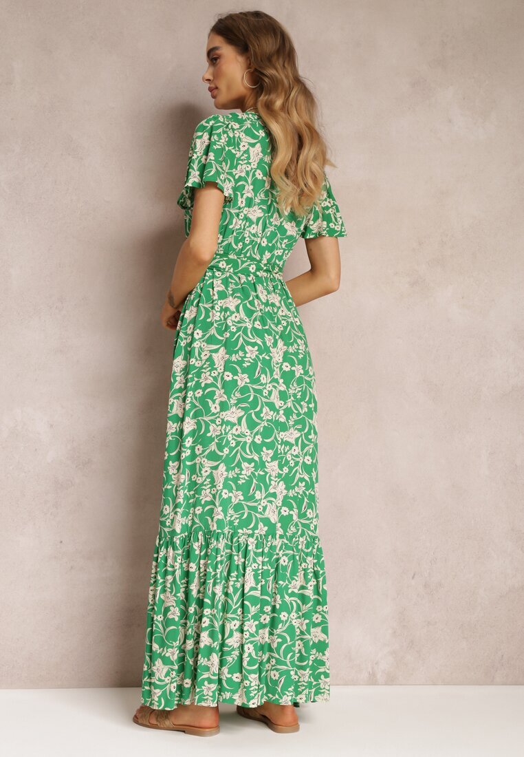 m&d fashion Rochie Verde Lungă cu imprimeu floral cu elastic în talie din viscoză Lydiza