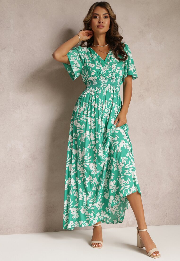 m&d fashion Rochie Verde petrecută Maxi cu elastic în talie și legătură la spate Dangela