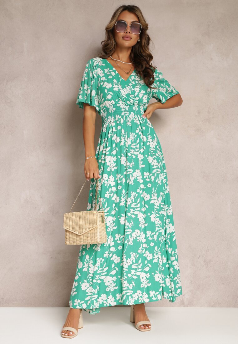 m&d fashion Rochie Verde petrecută Maxi cu elastic în talie și legătură la spate Dangela