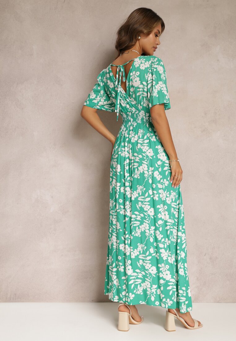 m&d fashion Rochie Verde petrecută Maxi cu elastic în talie și legătură la spate Dangela