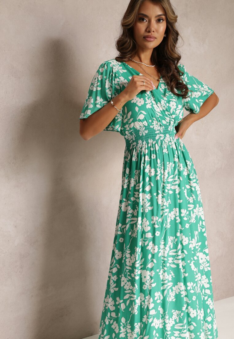 m&d fashion Rochie Verde petrecută Maxi cu elastic în talie și legătură la spate Dangela