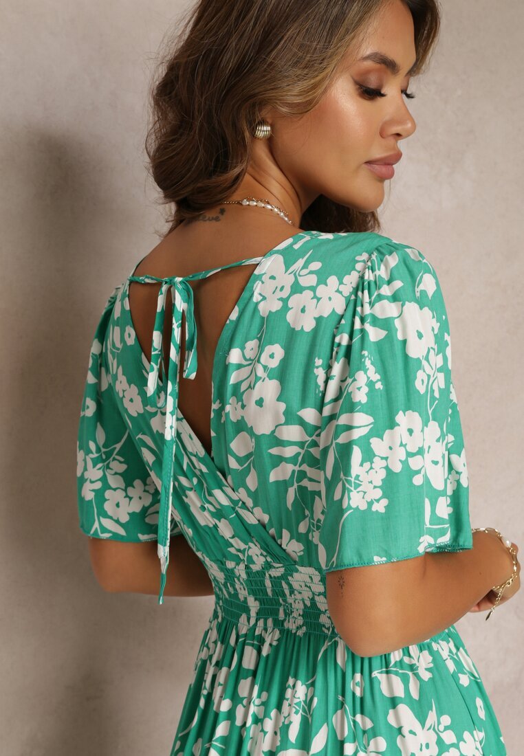 m&d fashion Rochie Verde petrecută Maxi cu elastic în talie și legătură la spate Dangela