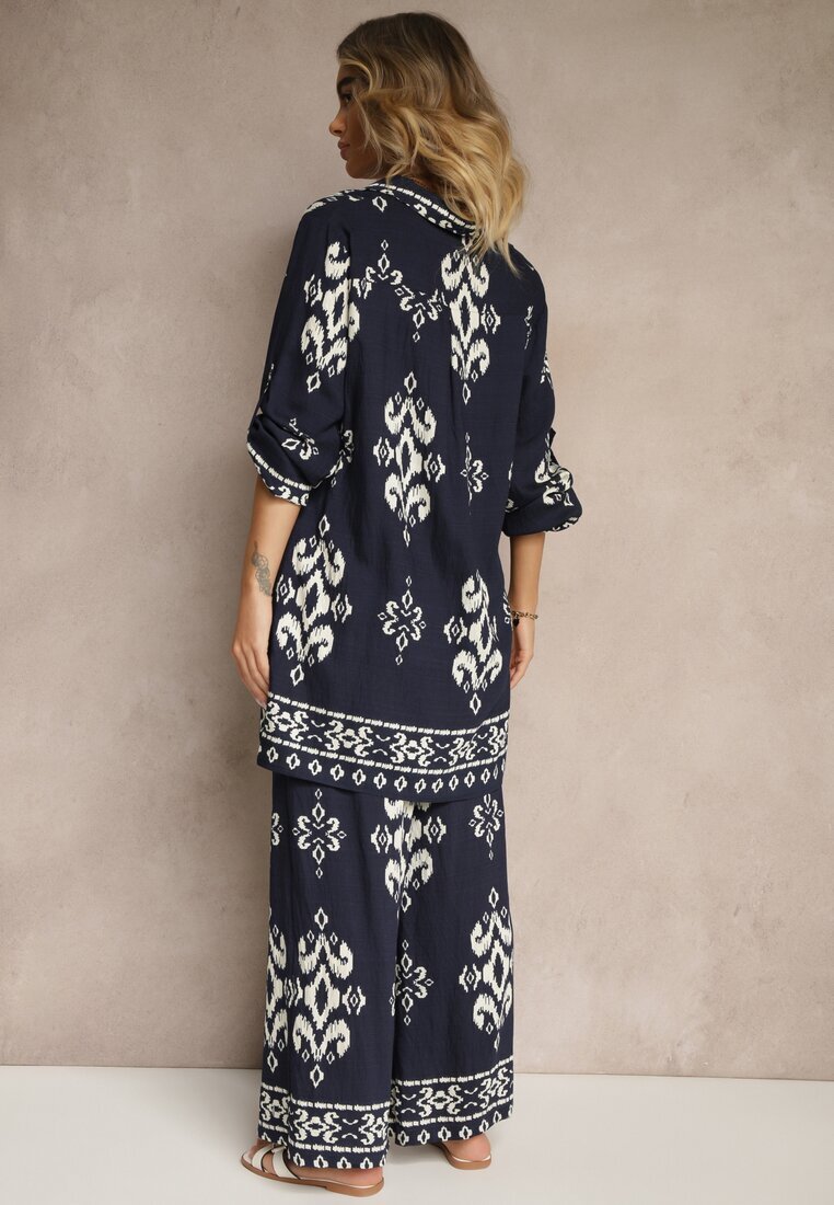 m&d fashion Set bleumarin din viscoză Cămașă și Pantaloni cu imprimeu etnic Mepina