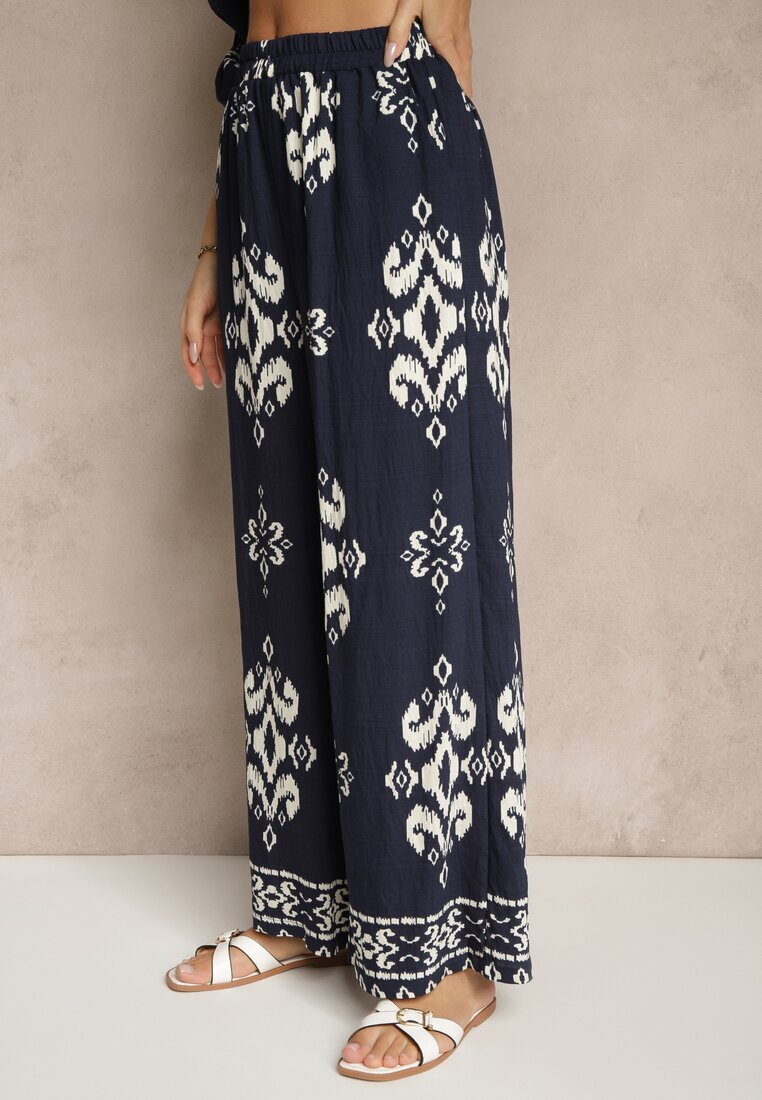 m&d fashion Set bleumarin din viscoză Cămașă și Pantaloni cu imprimeu etnic Mepina