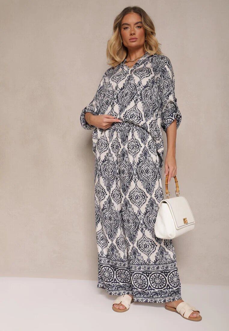 m&d fashion Set Bleumarin din Viscoză Croi Oversize Cămașă și Pantaloni Nilarithia