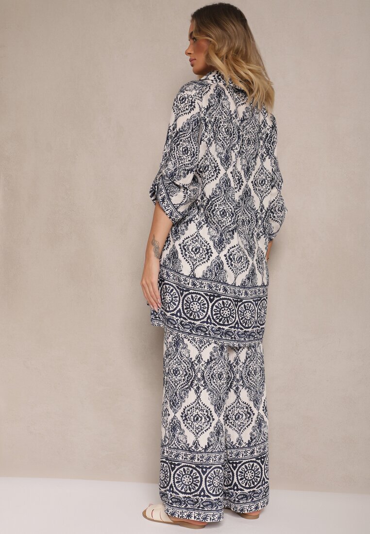 m&d fashion Set Bleumarin din Viscoză Croi Oversize Cămașă și Pantaloni Nilarithia