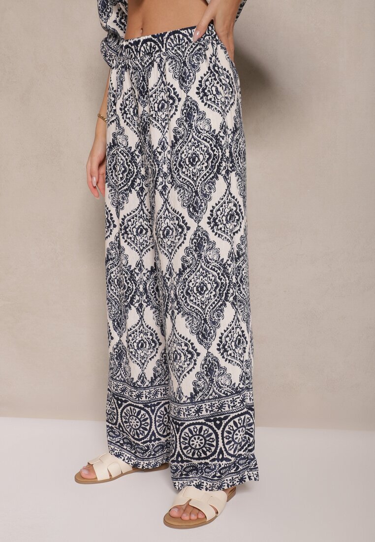 m&d fashion Set Bleumarin din Viscoză Croi Oversize Cămașă și Pantaloni Nilarithia