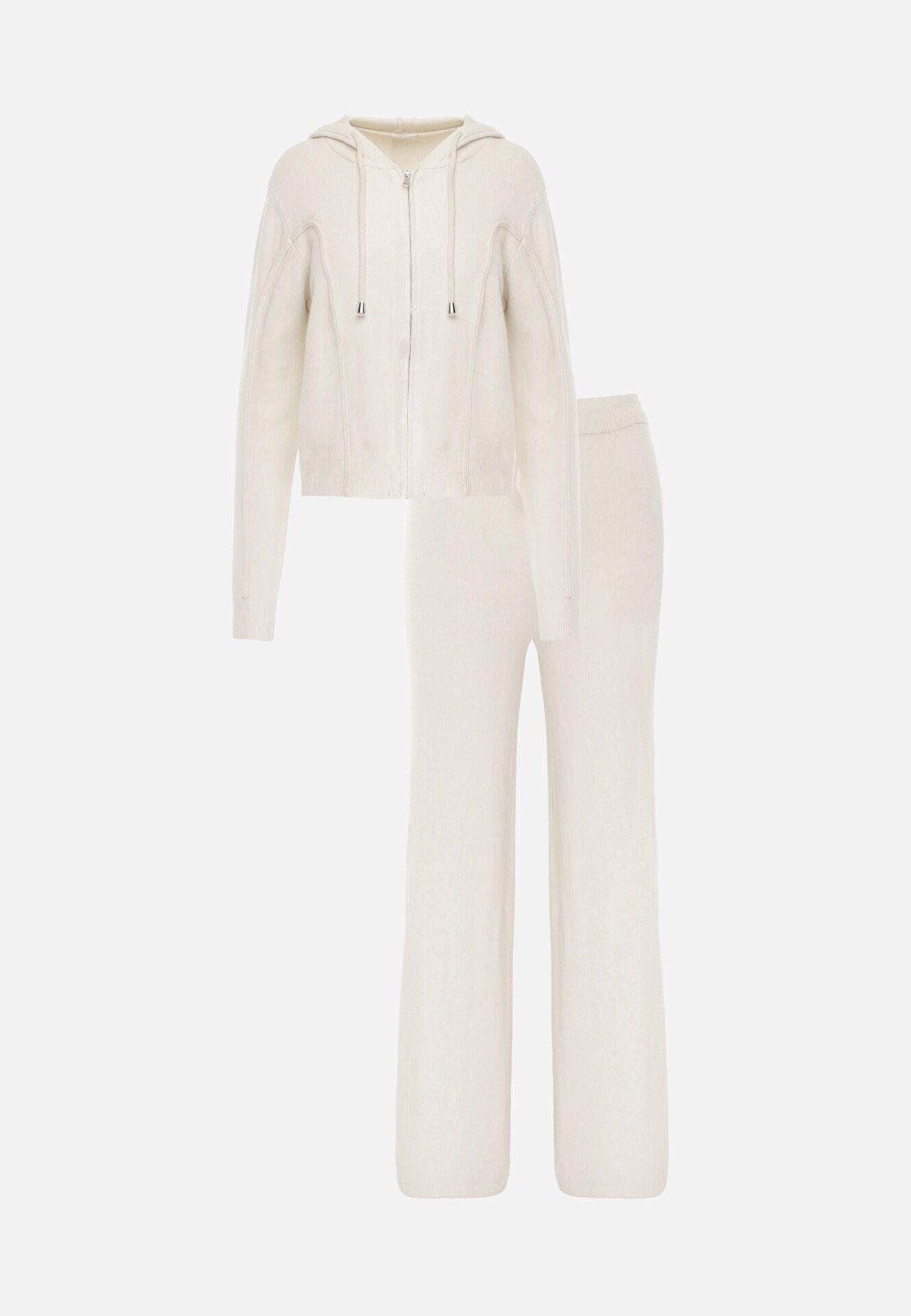 m&d fashion Set de pulover cu vâscoză pantaloni drepți și bluză cu fermoar și glugă Eldirma Bej deschis