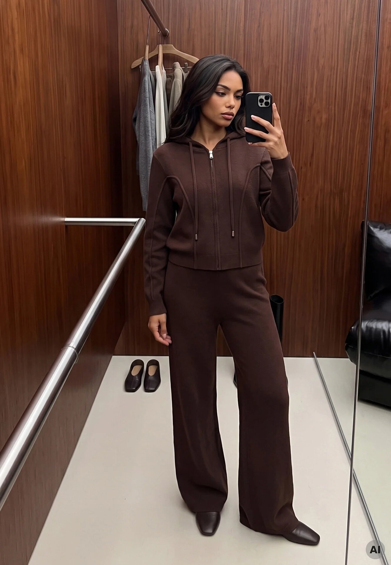 m&d fashion Set de pulover cu vâscoză pantaloni drepți și bluză cu fermoar și glugă Eldirma Maro