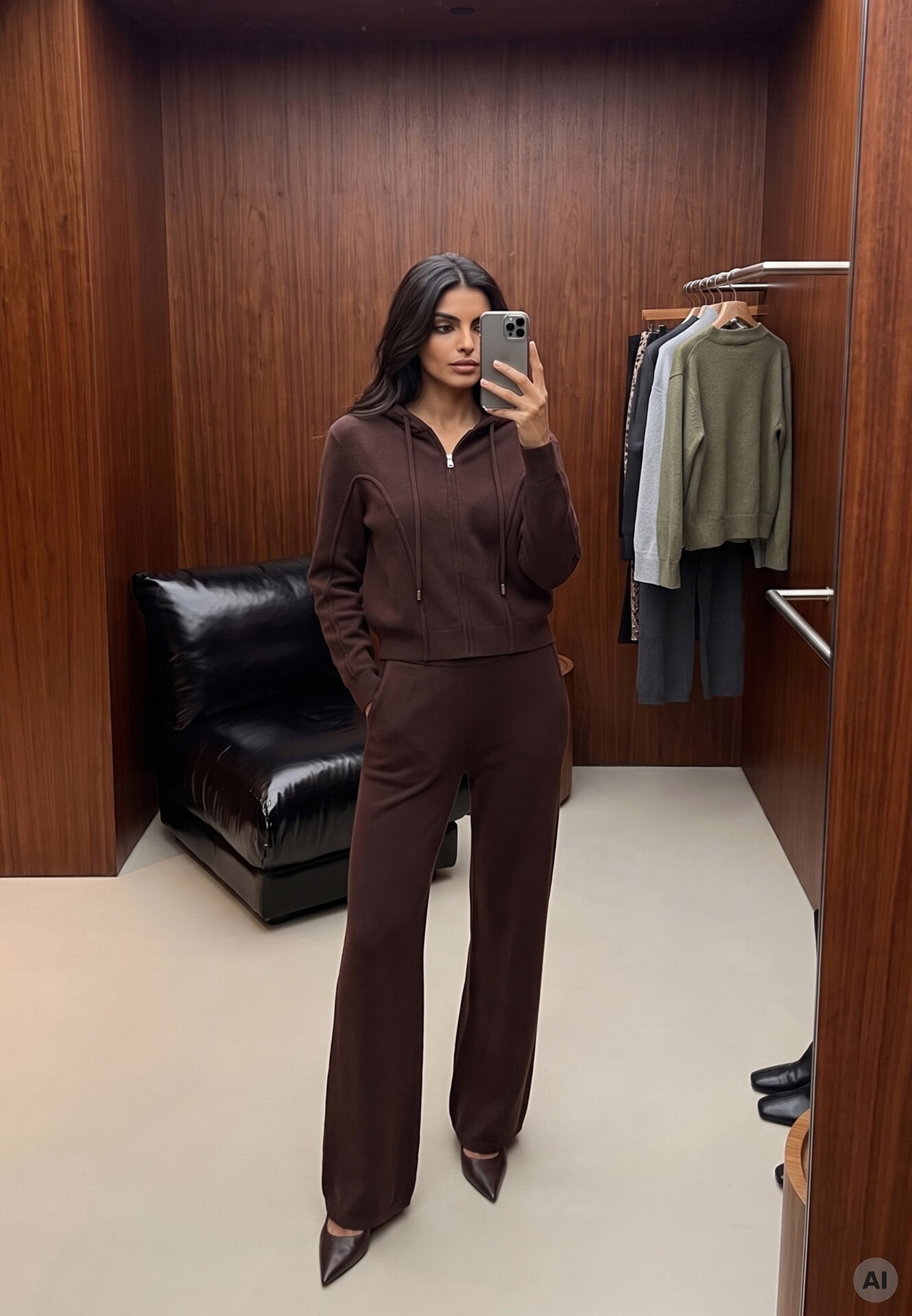 m&d fashion Set de pulover cu vâscoză pantaloni drepți și bluză cu fermoar și glugă Eldirma Maro