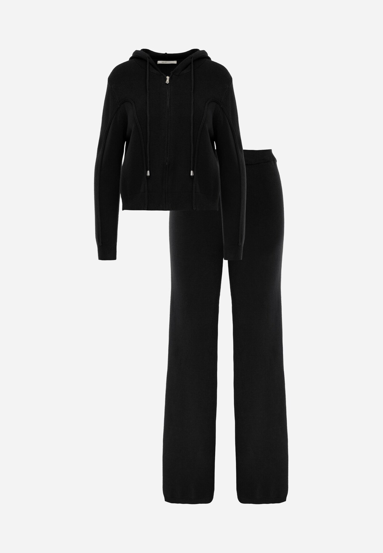 m&d fashion Set de pulover cu vâscoză pantaloni drepți și bluză cu fermoar și glugă Eldirma Negru