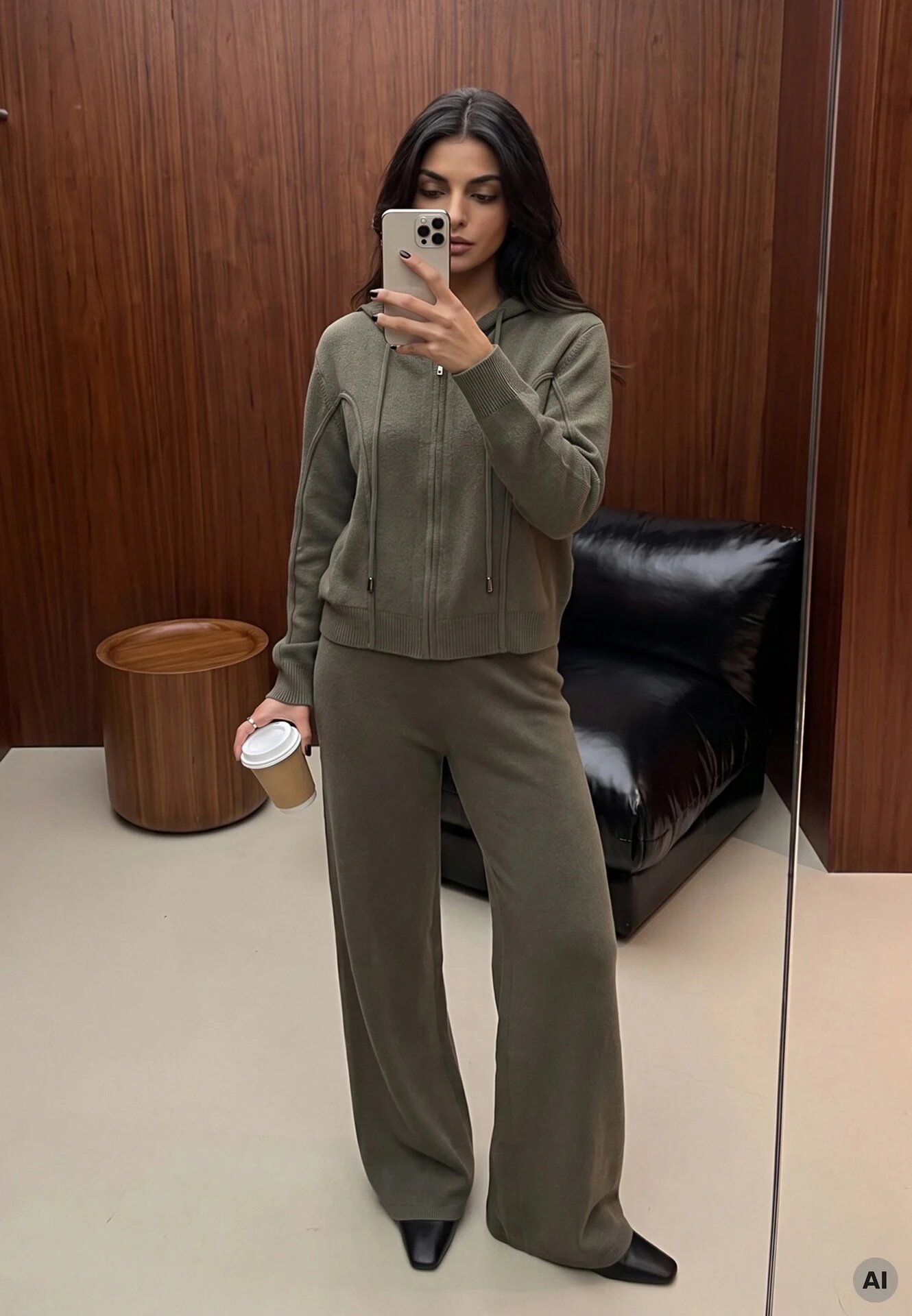 m&d fashion Set de pulover cu vâscoză pantaloni drepți și bluză cu fermoar și glugă Eldirma Verde închis