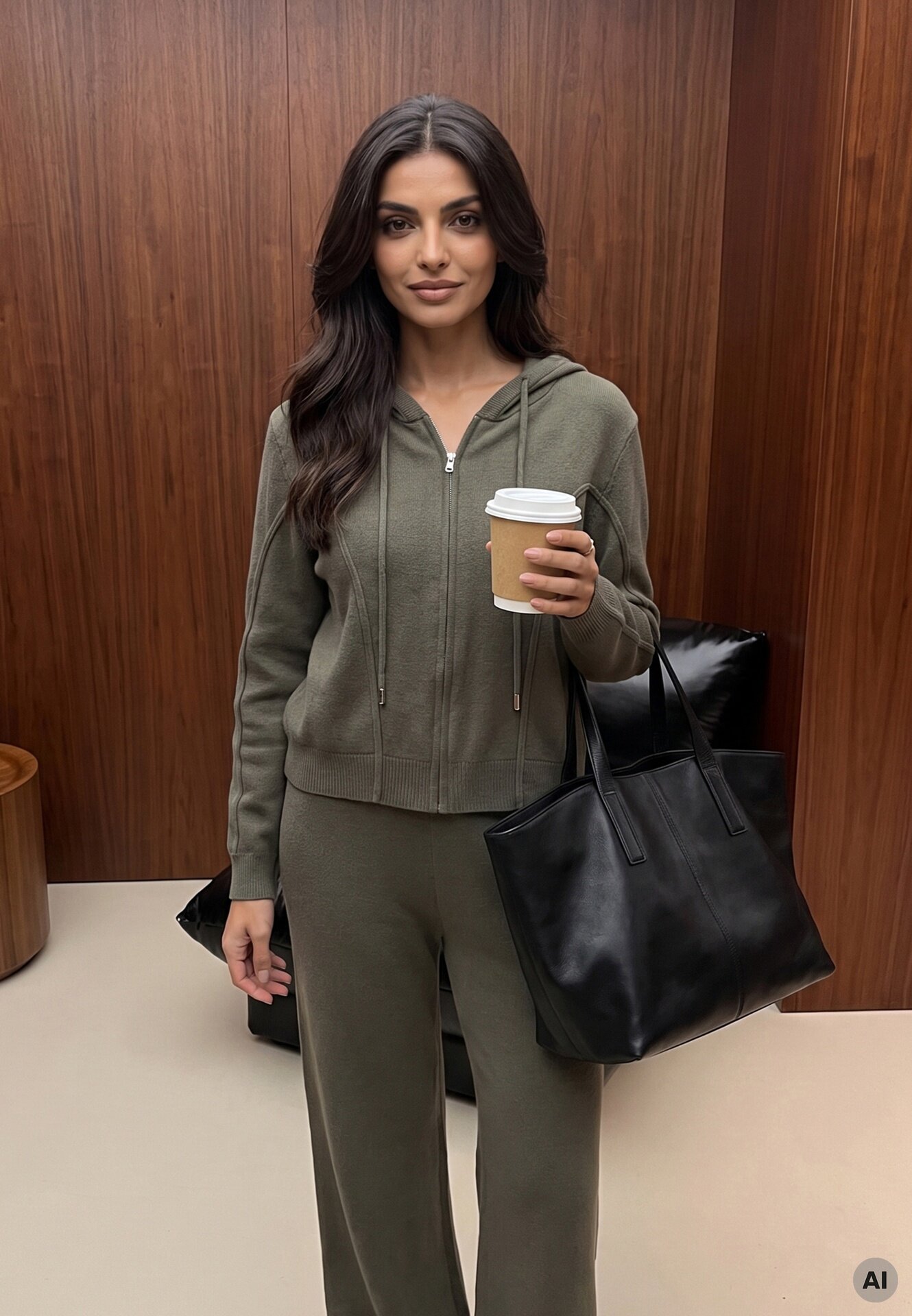 m&d fashion Set de pulover cu vâscoză pantaloni drepți și bluză cu fermoar și glugă Eldirma Verde închis