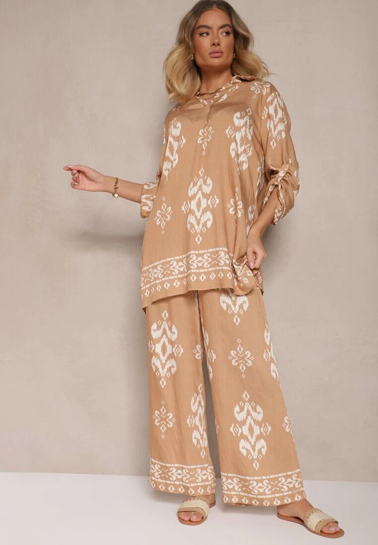 m&d fashion Set Maro din Viscoză Cămașă și Pantaloni Decorat cu Imprimeu Etnic Mepina