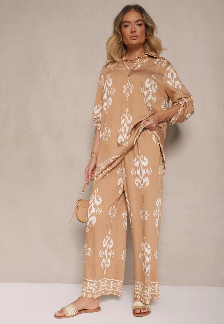 m&d fashion Set Maro din Viscoză Cămașă și Pantaloni Decorat cu Imprimeu Etnic Mepina