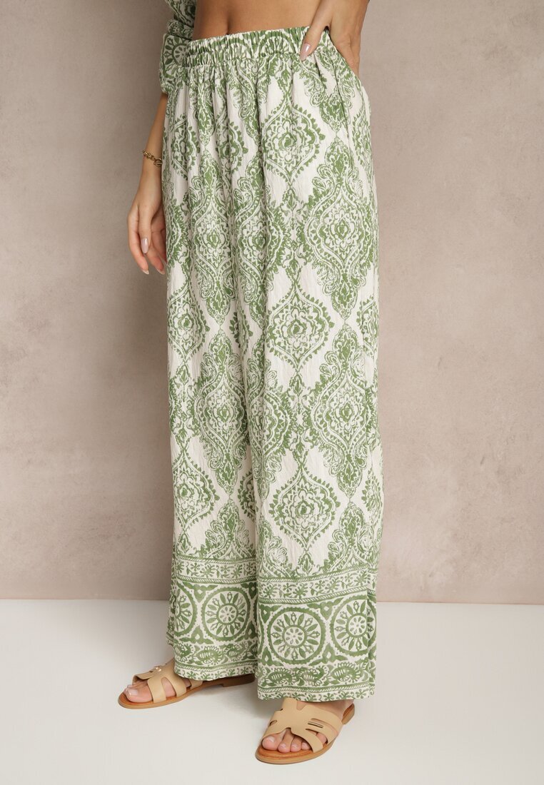 m&d fashion Set Verde din Viscoză cu Croială Oversize Cămașă și Pantaloni Nilarithia