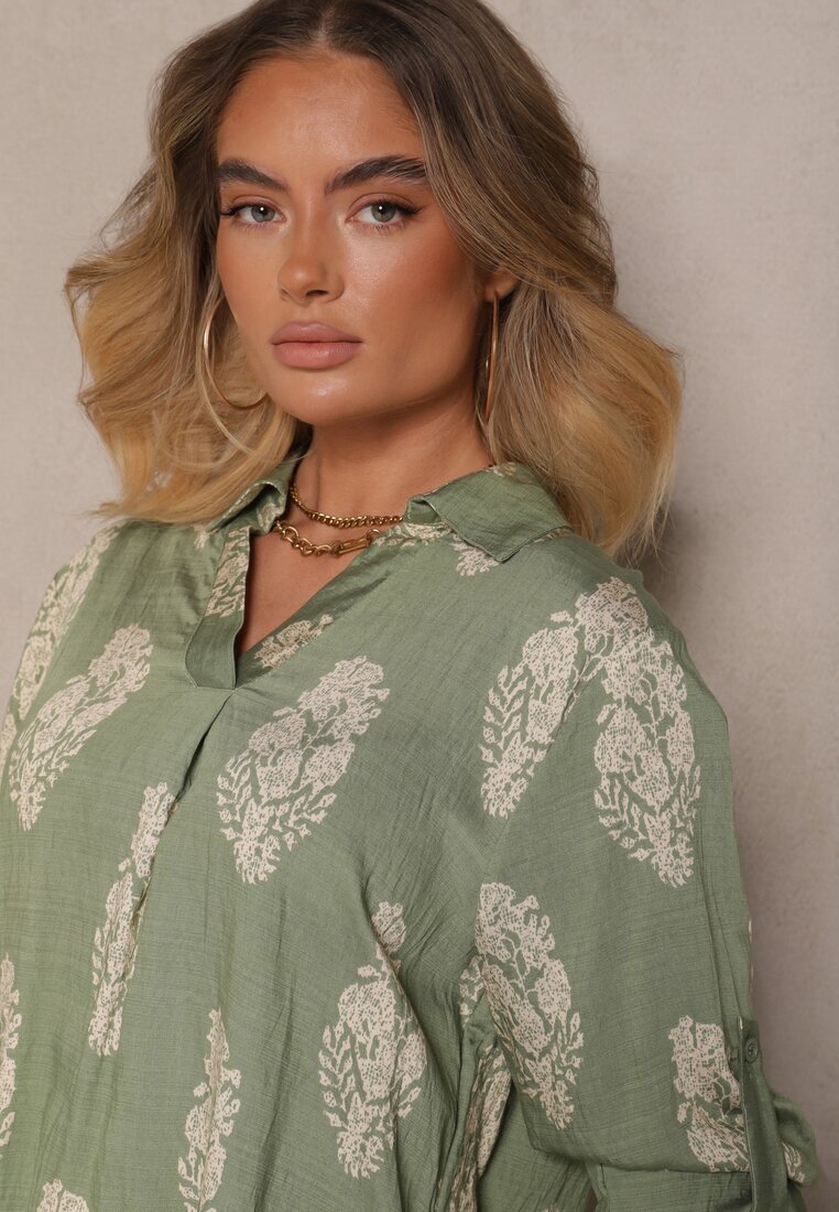 m&d fashion Set Verde Oversize în Stil Rustic Cămașă Lungă și Pantaloni Largi Mepilara