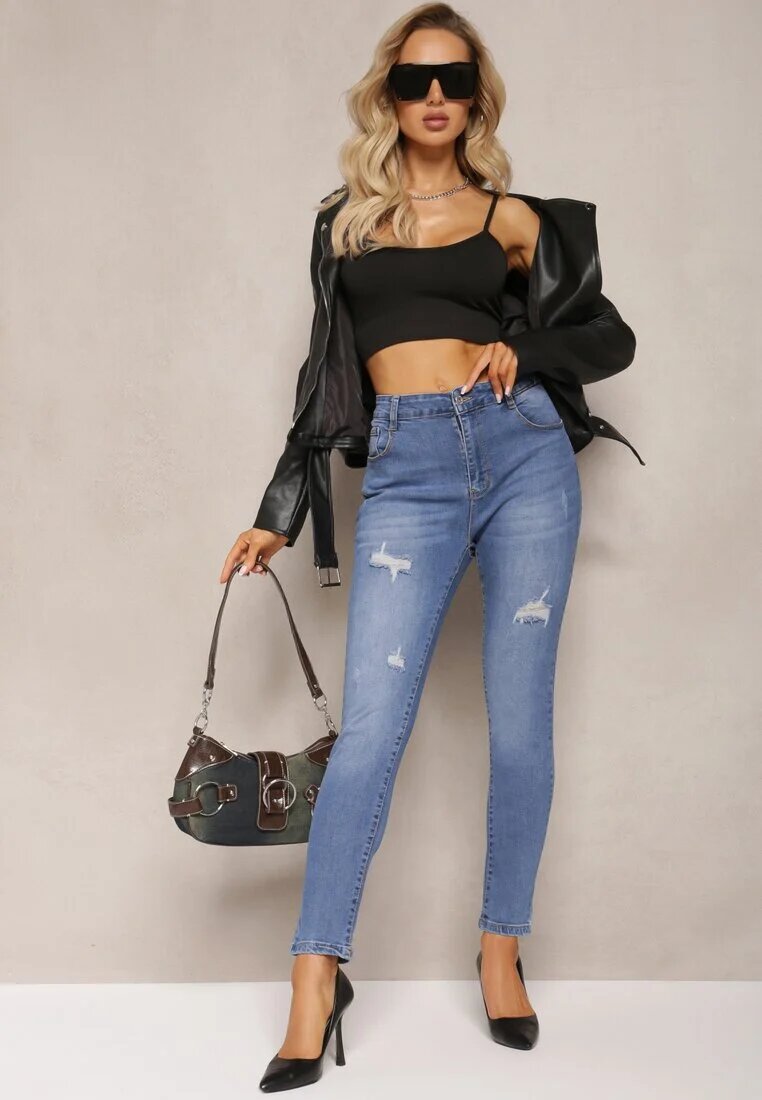 m.sara Blugi Bleumarin Mulați Skinny cu efect Push Up și rupturi Avotia