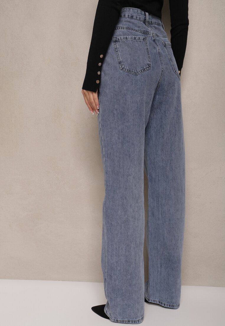 m.sara Blugi Largi Albaștri High Waist Onte