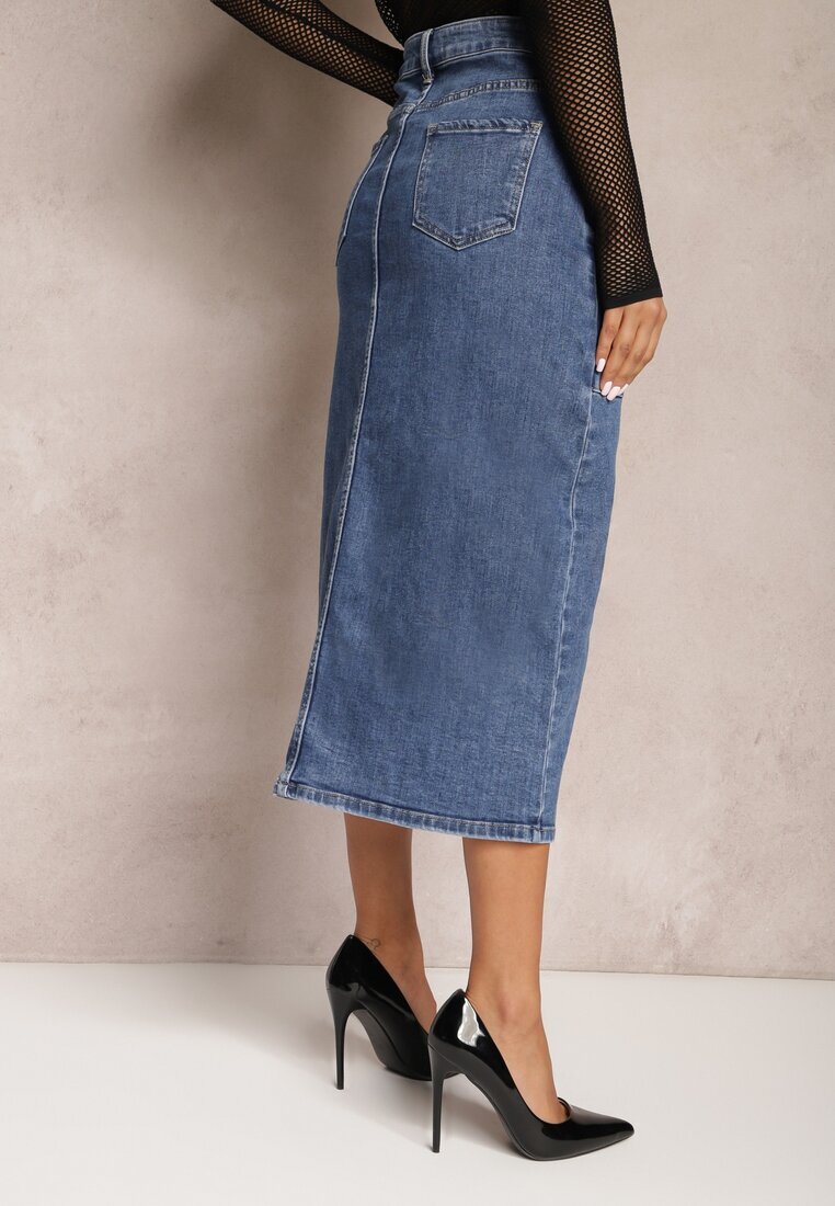 m.sara Fustă Albastră Din denim Midi Cu nasturi Mimmera