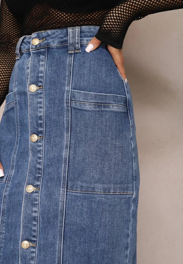 m.sara Fustă Albastră Din denim Midi Cu nasturi Mimmera