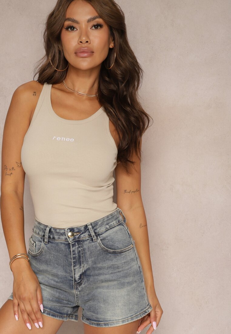 m.sara Pantaloni scurți din bumbac din denim albaștri High Waist Kaivima