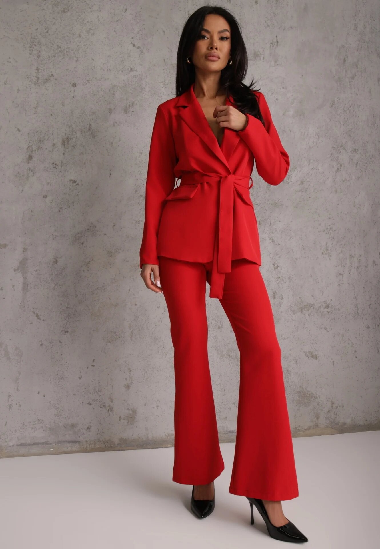 Made in Italy Compleu Roșu cu croială de costum cu Sacou cu Legătură și Pantaloni Falestra