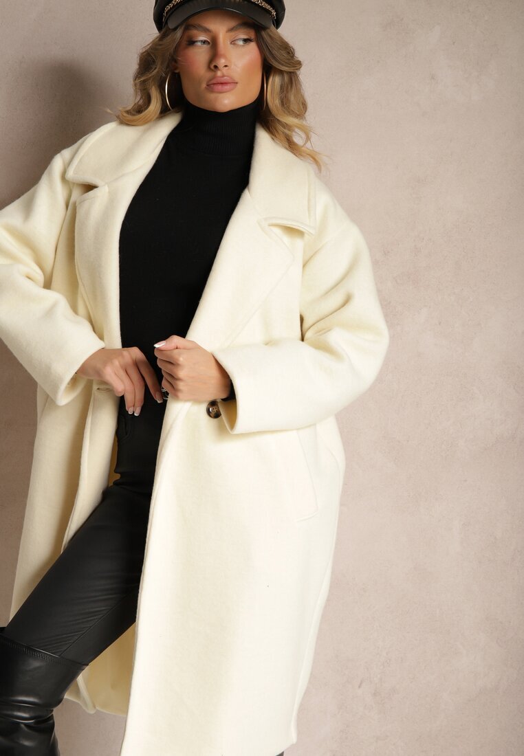 Made in Italy Palton Bej deschis Dublu Oversize din Lână Spolete