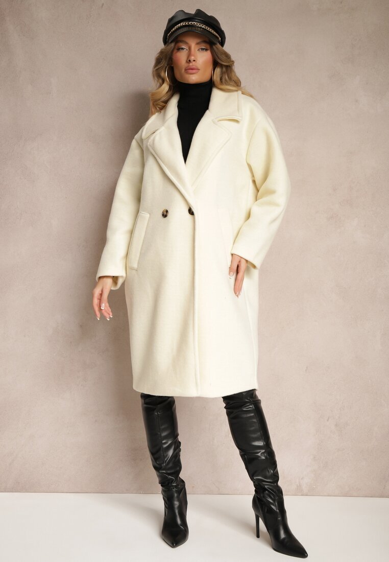 Made in Italy Palton Bej deschis Dublu Oversize din Lână Spolete