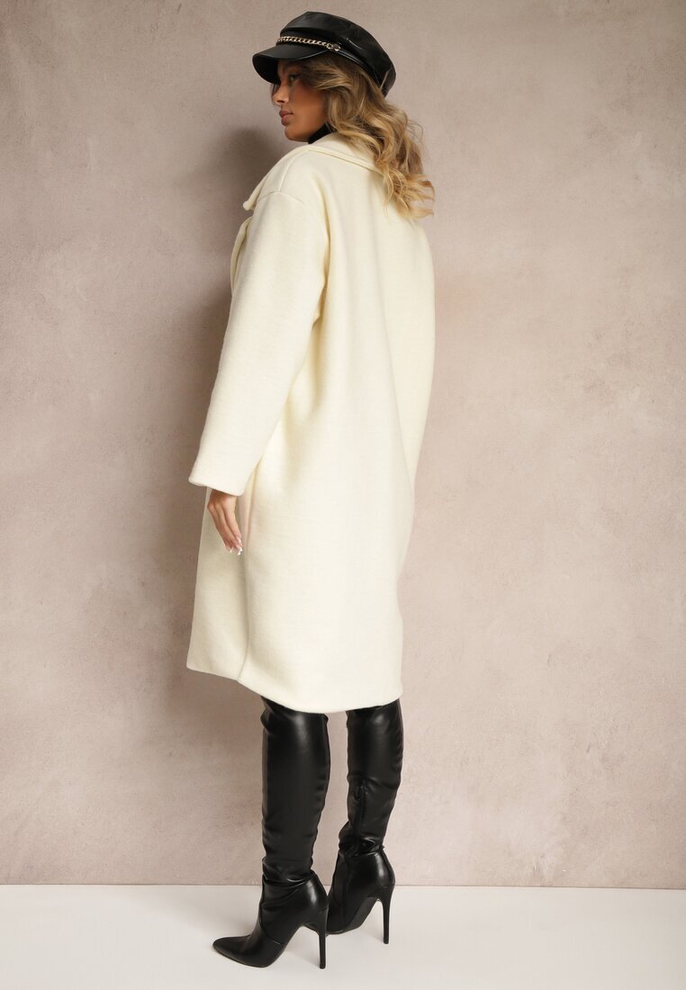 Made in Italy Palton Bej deschis Dublu Oversize din Lână Spolete