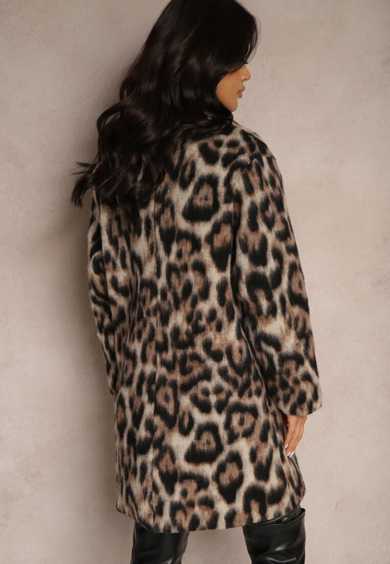 Made in Italy Palton Maro Leopard Cu Două Rânduri De Nasturi Cu Buzunare Laterale Niarelith