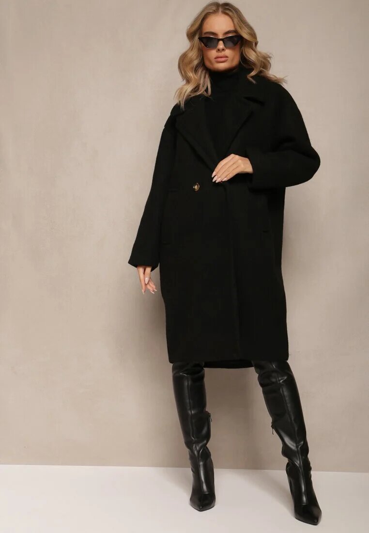 Made in Italy Palton Negru dublu Oversize cu Lână Spolete