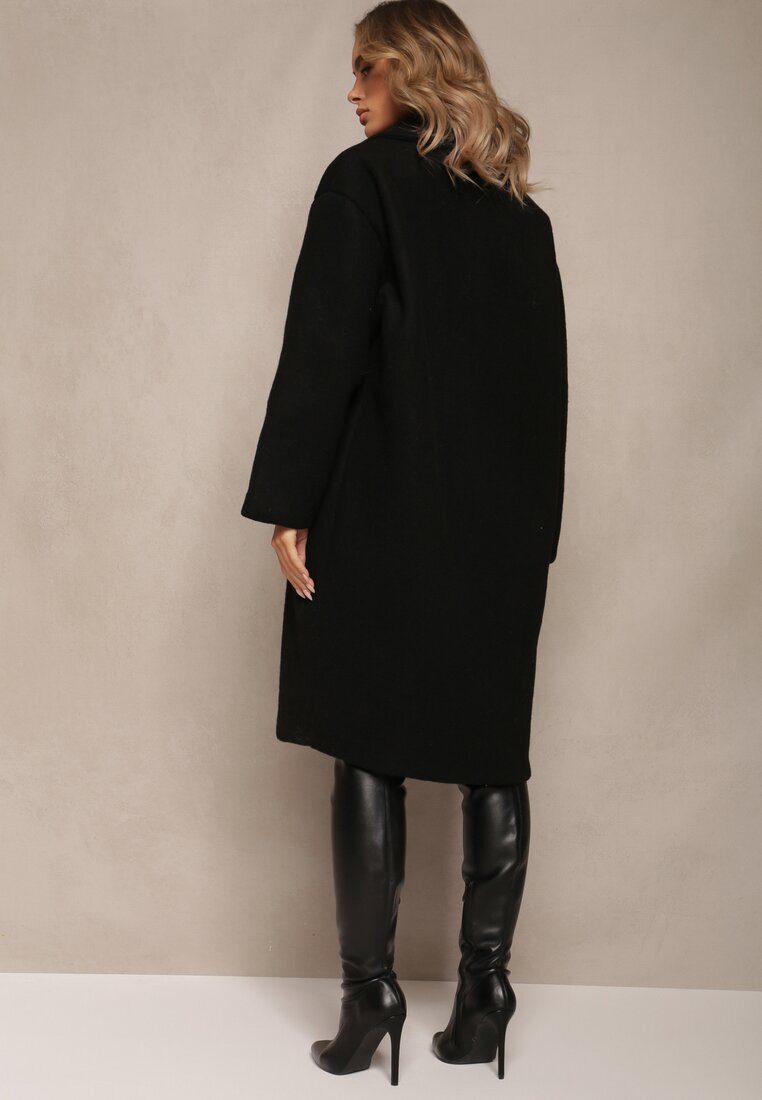 Made in Italy Palton Negru dublu Oversize cu Lână Spolete