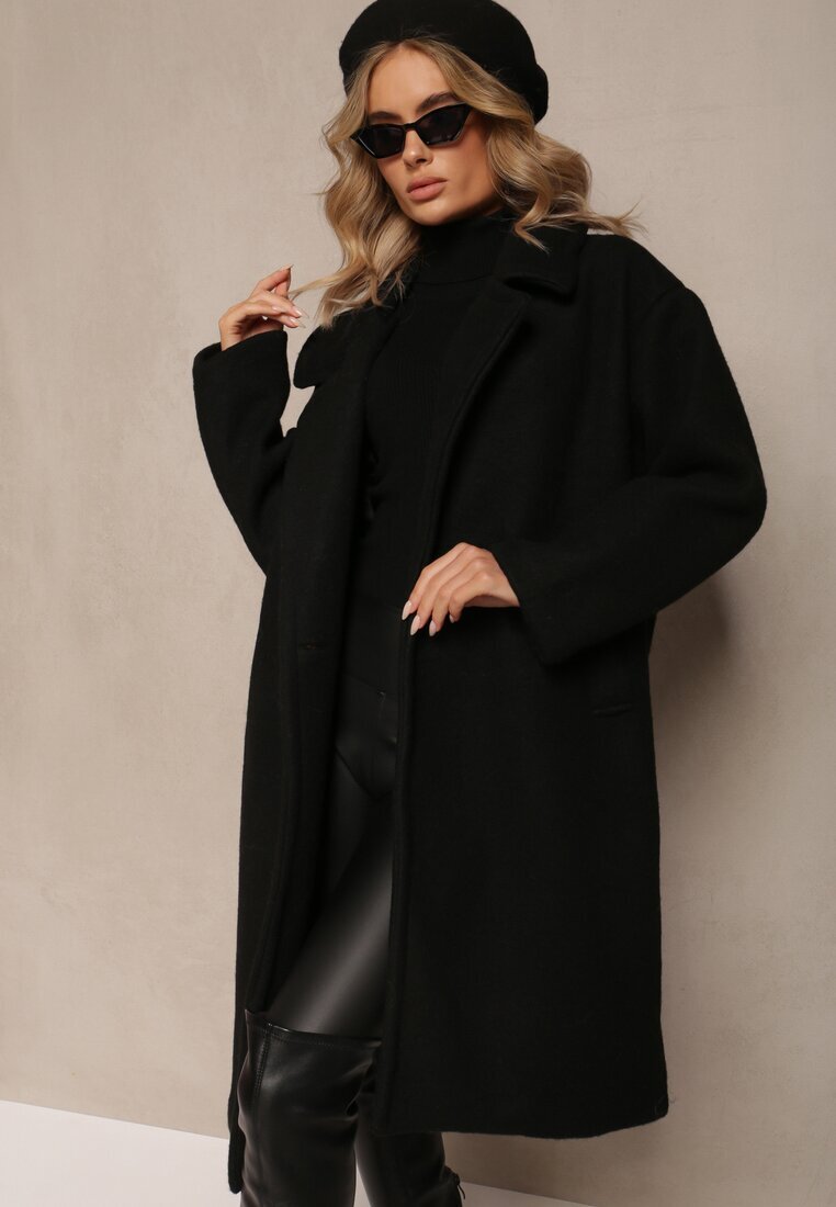 Made in Italy Palton Negru dublu Oversize cu Lână Spolete