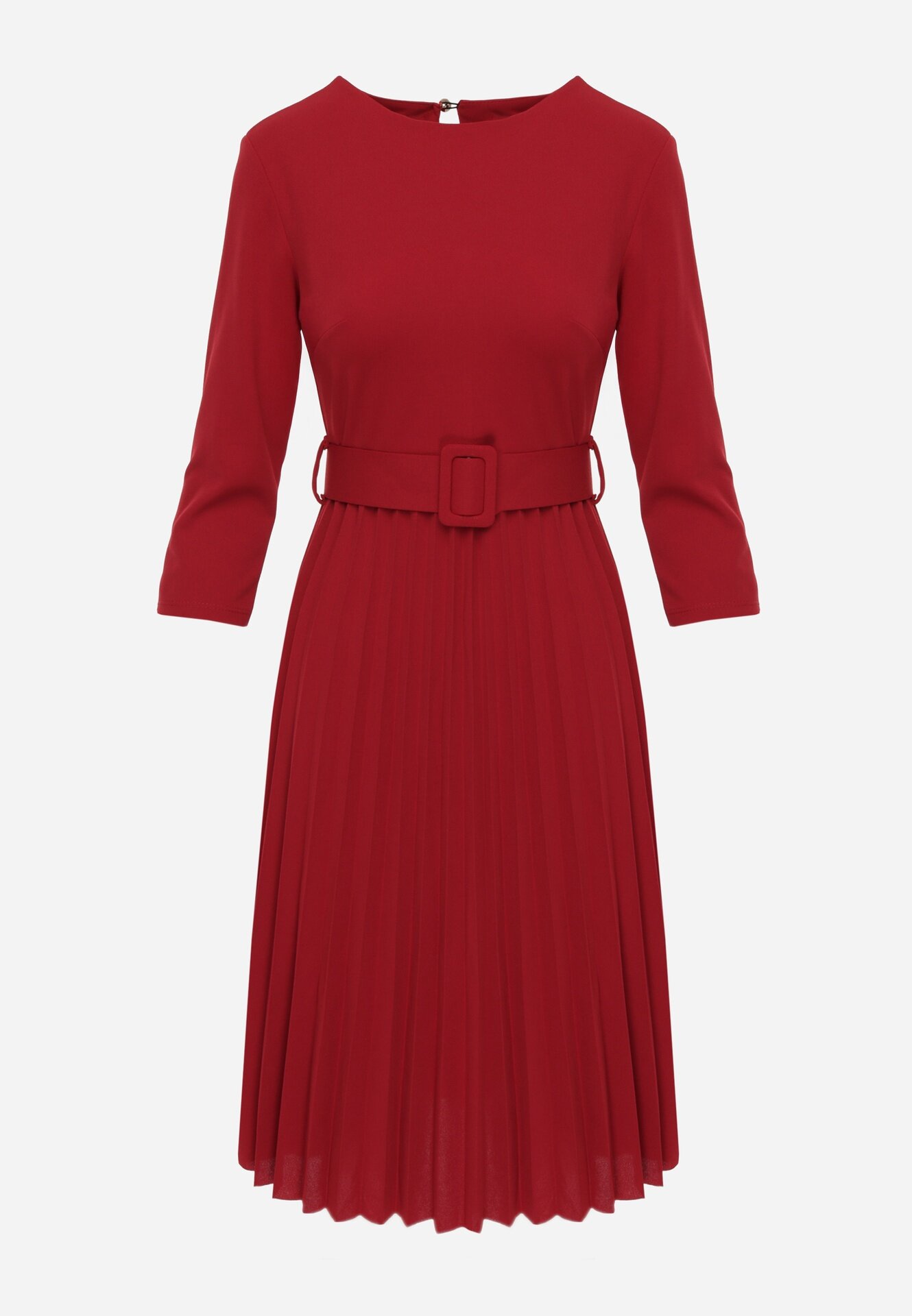 Made in Italy Rochie Plisată Burgundie cu croială evazată cu curea și cataramă Annathiel