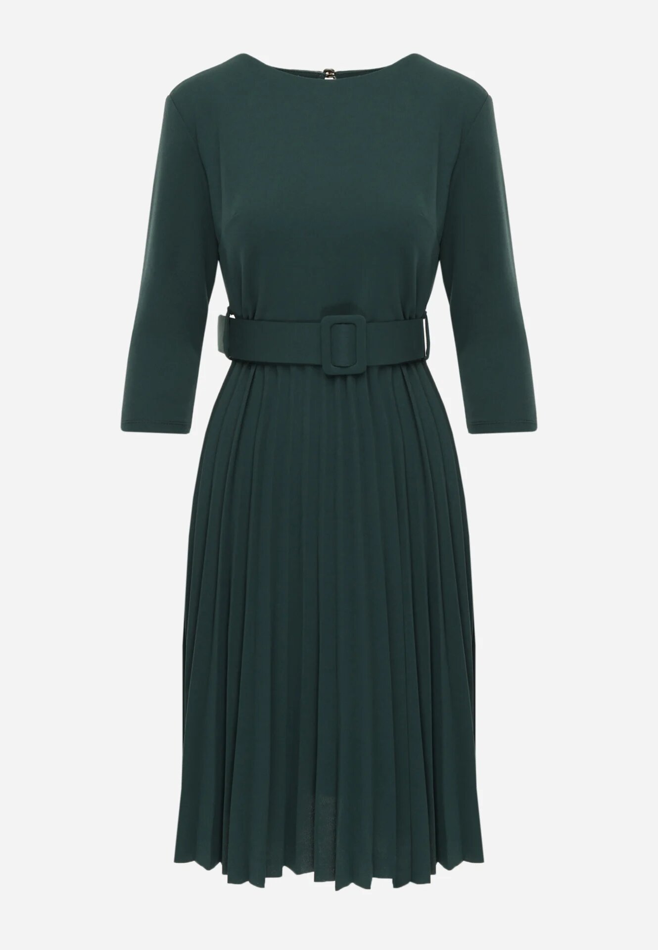 Made in Italy Rochie Verde închis Plisată cu croială evazată cu centură cu cataramă Annathiel