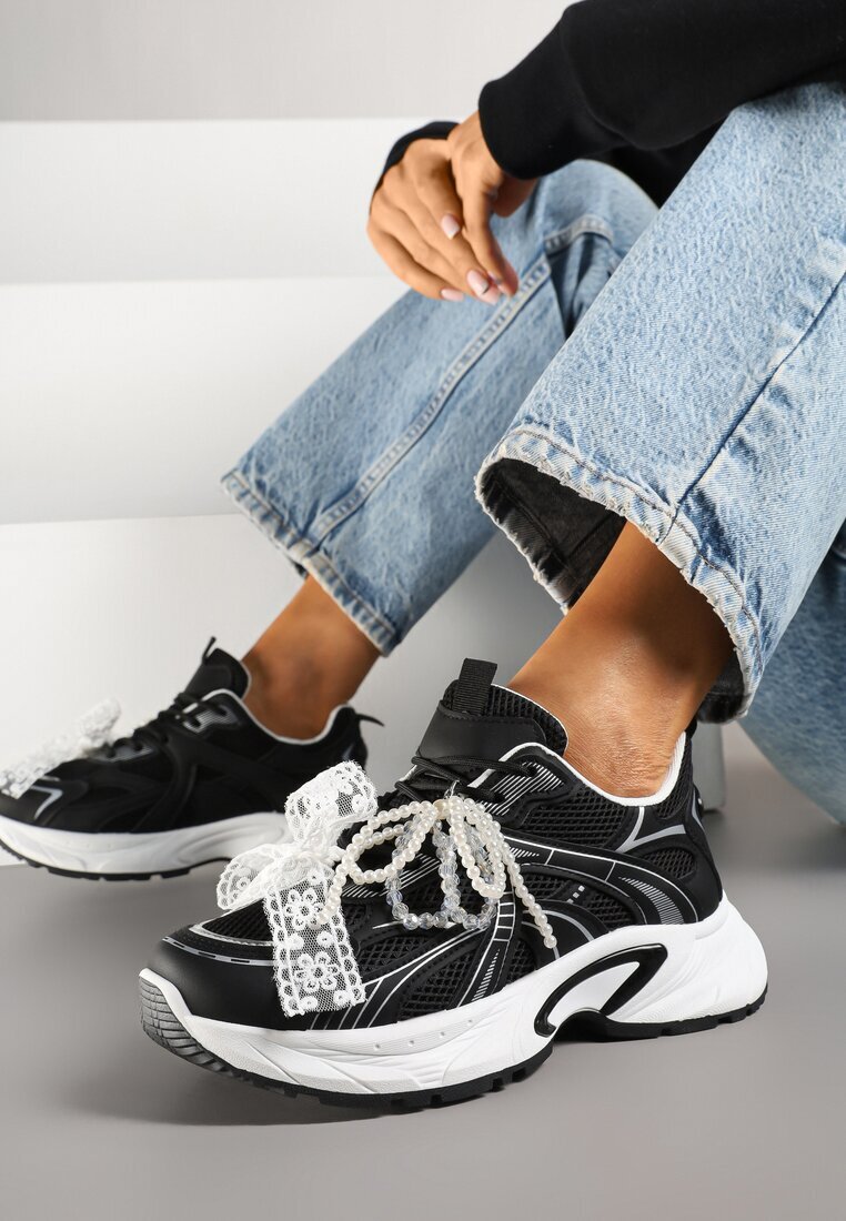 maira Adidași Negri cu Mărgele Fundă și Model Geometric Sarivela