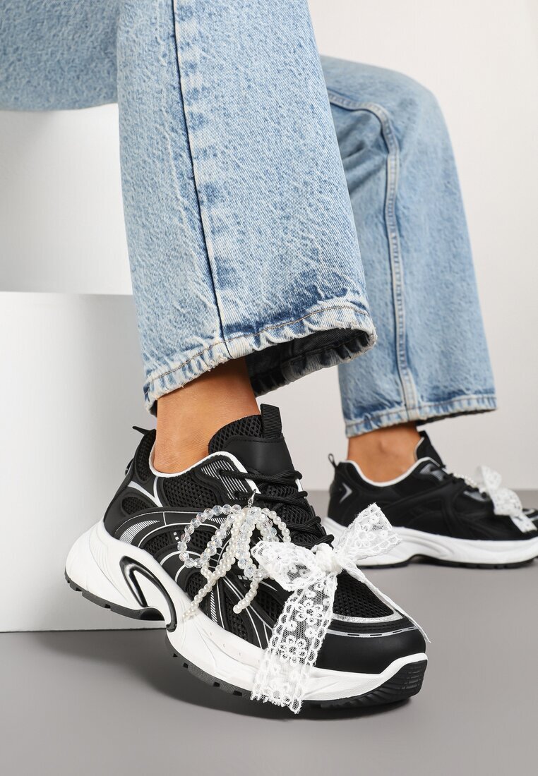maira Adidași Negri cu Mărgele Fundă și Model Geometric Sarivela