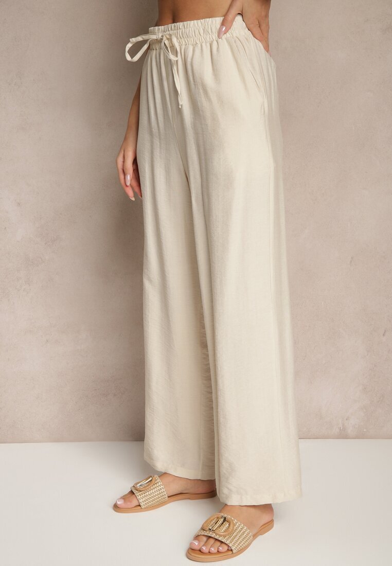 maja studio Compleu Bej Oversize din Viscoză Brodat Cămașă și Pantaloni Sadrianae