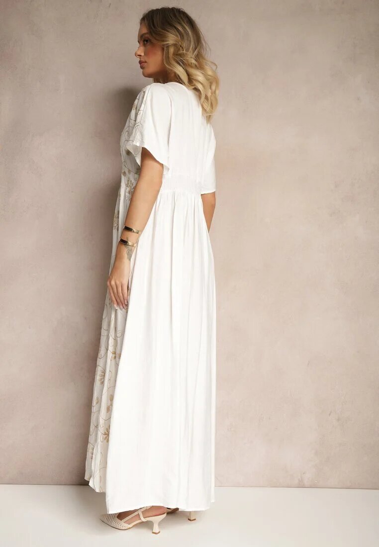 maja studio Rochie Albă din Viscoză Decorată cu Broderie și cu Fir Metalic Ivelvesa