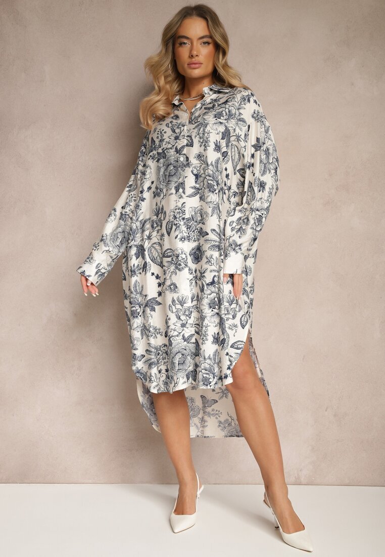 maja studio Rochie Albastră Florală Tip Cămașă din Viscoză Lisvesia
